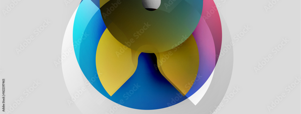 Poster abstract colorful circles overlap creating dynamic visual effect. soft gradients, smooth transitions