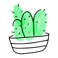 An illustration of a whimsical cactus, its vibrant green hues contrasting with a clean, minimalist aesthetic.