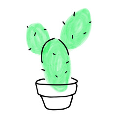 A delightful illustration showcasing a simple, stylized cactus in a potted container, captured in a playful, whimsical style.