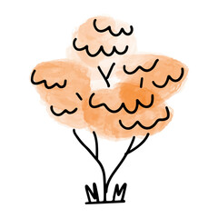 A stylized illustration of a simple tree with abstract, rounded, textured foliage in warm orange hues, set against a clean background, offering a minimalist aesthetic with a touch of whimsy.