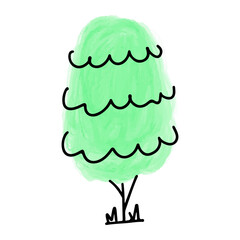 A simple, vibrant illustration of a stylized green tree with playful linework, celebrating nature.