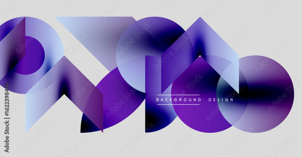 Poster abstract geometric shapes, purple hues, gradient layers. modern design elements create dynamic visua