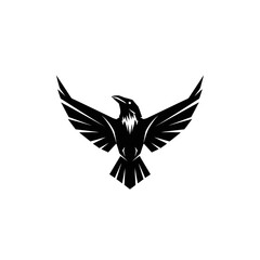 Obraz premium Bold Crow Logo: Striking Monochromatic Raven with Open Wings Symbolizing Freedom and Power