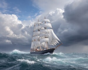 Sailing ship in stormy seas (1)
