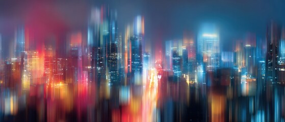 Fototapeta premium Abstract Cityscape at Night: Vibrant Lights and Motion Blur
