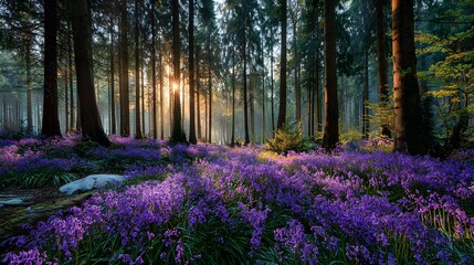 Forest with purple flowers