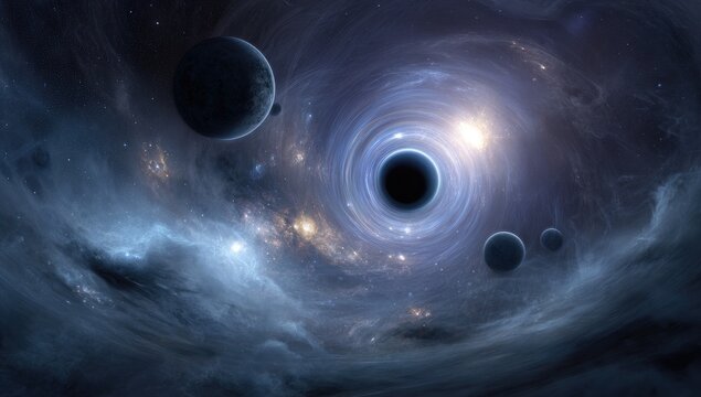 Cosmic vortex with black hole and planets