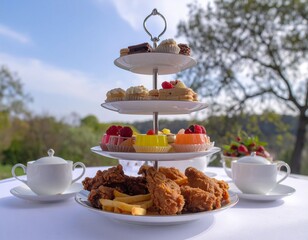 唐揚げつきのアフタヌーンティー