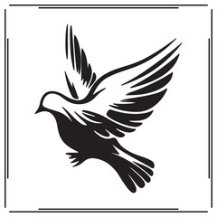 Flying Bird Silhouette  Elegant Bird with Wings in Motion  Black and White Vector Icon for Nature, Freedom, and Wildlife Themed Design