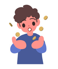 小銭を得る男性のデフォルメイラスト