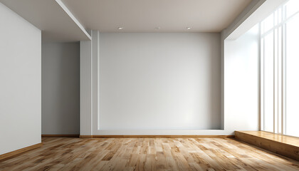 Empty bright room with light wood floor and large window interior empty room