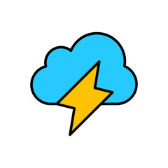 Flat Lightning and Cloud Icon Vector for Storm and Weather Forecast