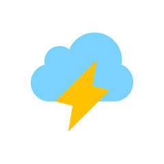Flat Lightning and Cloud Icon Vector for Storm and Weather Forecast