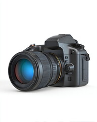 Fototapeta premium modern DSLR camera with detachable lens, tech gadget isolated on white