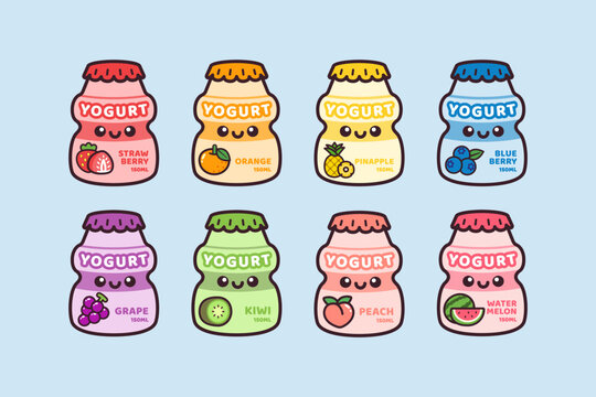 Cute Kawaii Fruits Yogurt summer cartoon character