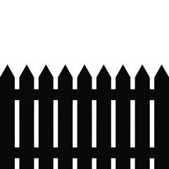 Fototapeta premium Black picket fence silhouette against white background