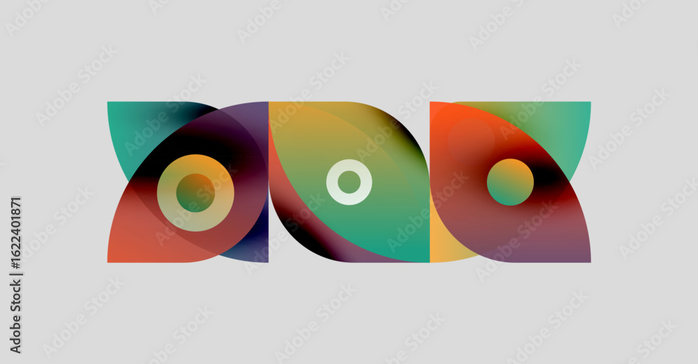 Aufkleber abstract colorful shapes overlap forming dynamic composition. circles within squares suggest depth, 