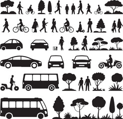 Urban & Landscape Vector Elements – Silhouette and Outline Style Icons