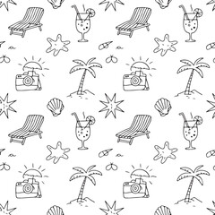 Relaxed Coastal Vacation Hand-Drawn Background – Whimsy Line Art Pattern