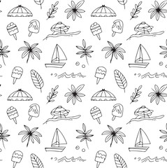 Summer Getaway Sketch Background – Hand-Drawn Travel and Tropical Motifs