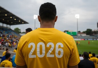 A Person with a "2026" T-shirt Watches a Football Match, Representing Future Goals and Sporting Ambition