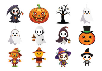 Halloween line icon set. Group of object. Ghost, horror, celebration, moon, witch, pumpkin.
