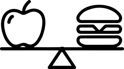 Healthy apple versus unhealthy burger balanced on a scale