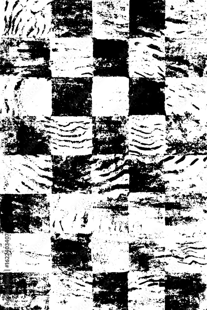 Poster abstract black and white tiled floor pattern with distressed grunge texture for design