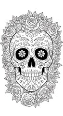 Sugar Skull & Roses: Intricate Line Art