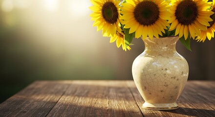 Golden Hour Sunflowers: Rustic Vase, Warm Light