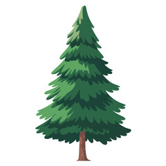 Fototapeta premium Stylized green pine tree with brown trunk on white background