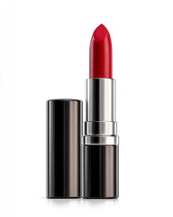 tube of lipstick with cap removed, cosmetic product isolated on white background