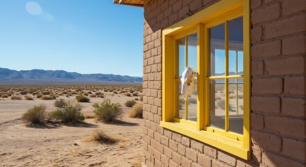 Desert Solitude: Yellow Window, Brick Walls, Expansive View