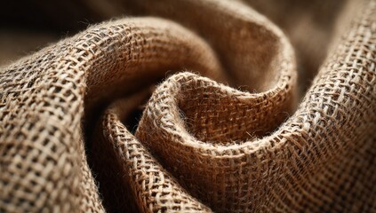 Close-up of textured burlap fabric in a swirling pattern