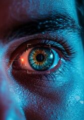 Cybernetic Eye: Teal & Amber Digital Art