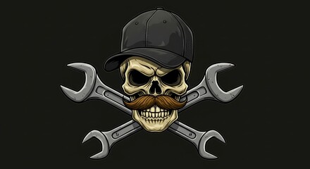 Dark Skull Mechanic: Wrench Crossbones Illustration