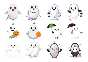 Halloween line icon set. Group of object. Ghost, horror, celebration, moon, witch, pumpkin.