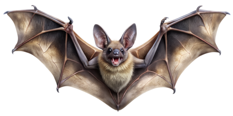 Detailed Bat Illustration with Open Wings on Transparent Background