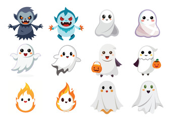 Halloween line icon set. Group of object. Ghost, horror, celebration, moon, witch, pumpkin.