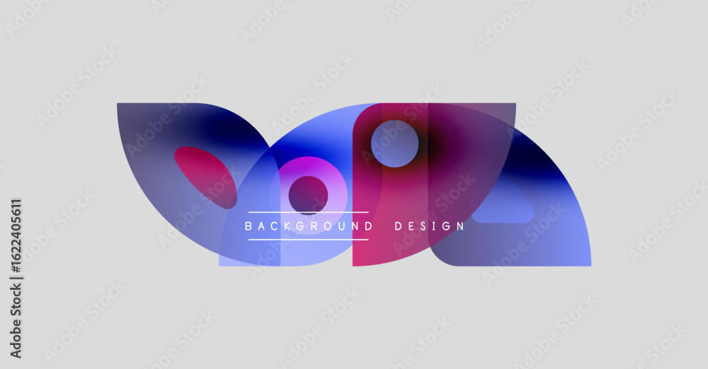 Poster abstract shapes overlap, creating vibrant blue, pink hues. text reads background design centered wit