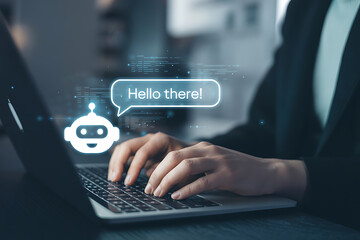 Person interacting with a chatbot on a laptop