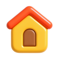Colorful home button icon featuring yellow house with brown door and red roof, symbolizing