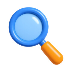 Colorful cartoon magnifying glass with blue frame and orange handle, perfect for exploration