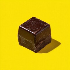 Dark Chocolate Square Candy On Yellow Background