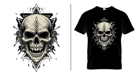 Gothic Skull T-Shirt Design: Monochrome Tribal Art