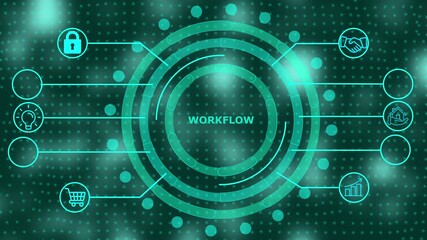 Futuristic Workflow Diagram Animated Loop Illustrating Business Process Automation Data Security - Powered by Adobe
