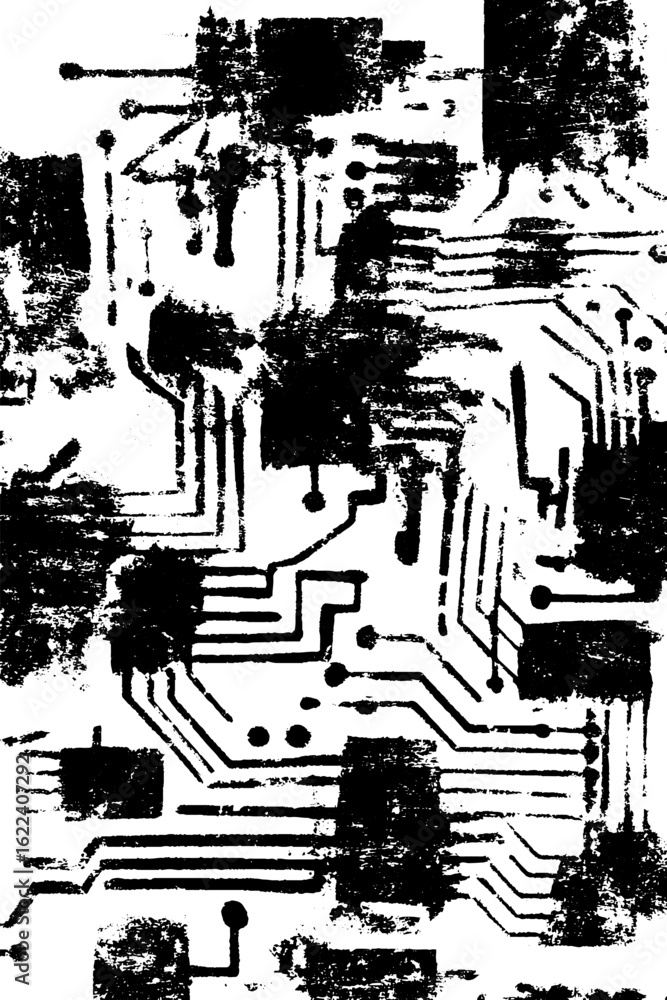 Poster black and white digital circuit board texture for tech design projects