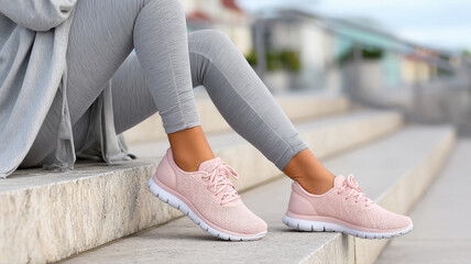 close view of woman wearing pink color shoes