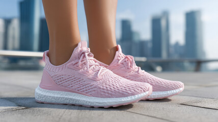 close view of woman wearing pink color shoes