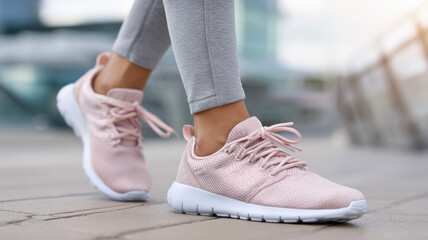 close view of woman wearing pink color shoes